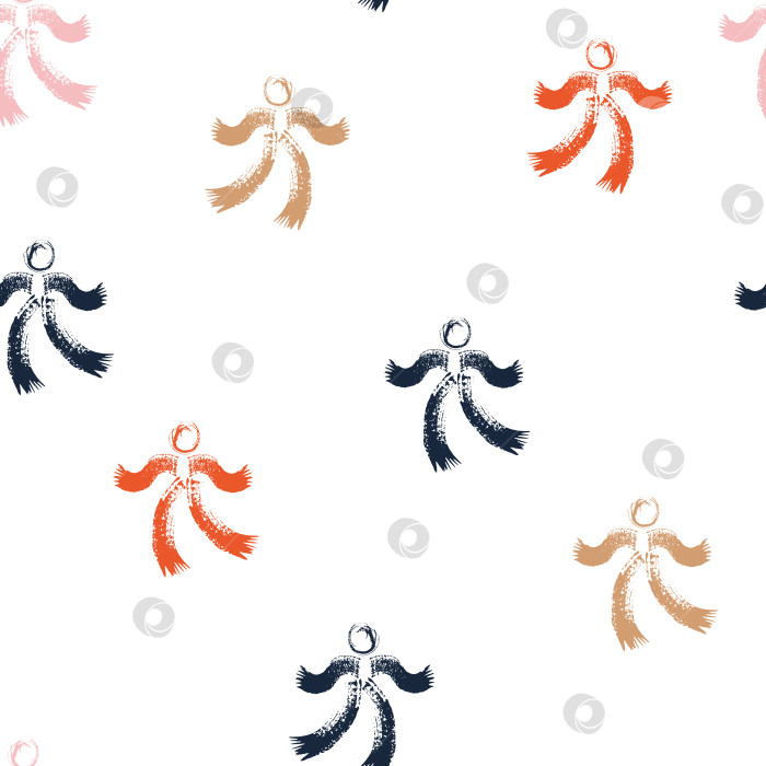 Скачать Бесшовный векторный рисунок танцующих человечков. Современный абстрактный орнамент. В ретро-авангардном стиле. Для оформления фона, упаковки, текстиля. Яркие контрастные цвета: оранжевый, бежевый, синий фотосток Ozero