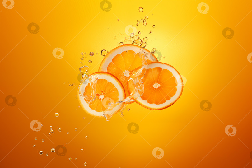Скачать Дольки апельсинов с вкраплениями на желтом фоне, скопируйте пробел фотосток Ozero