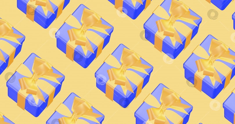 Скачать выкройка подарочных коробок, синие коробки на желтом фоне, бесшовный узор для ткани фотосток Ozero