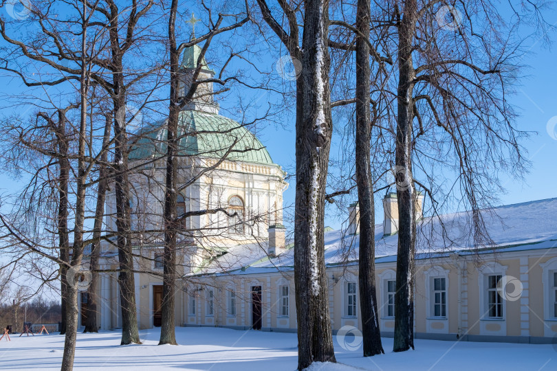 Скачать Вид на часть дворца Меншикова на фоне зимнего паркового пейзажа. фотосток Ozero