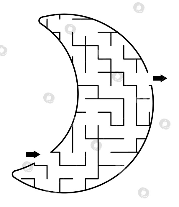 Скачать Геометрический лабиринт для детей в форме сказочного полумесяца или тематического занятия для дошкольников с единорогом. Простая игра-головоломка в виде волшебного или фэнтезийного лабиринта фотосток Ozero