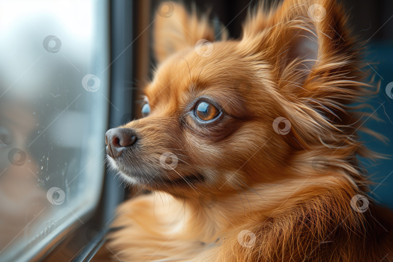 Скачать собака чихуахуа едет в машине, выглядывает в окно фотосток Ozero