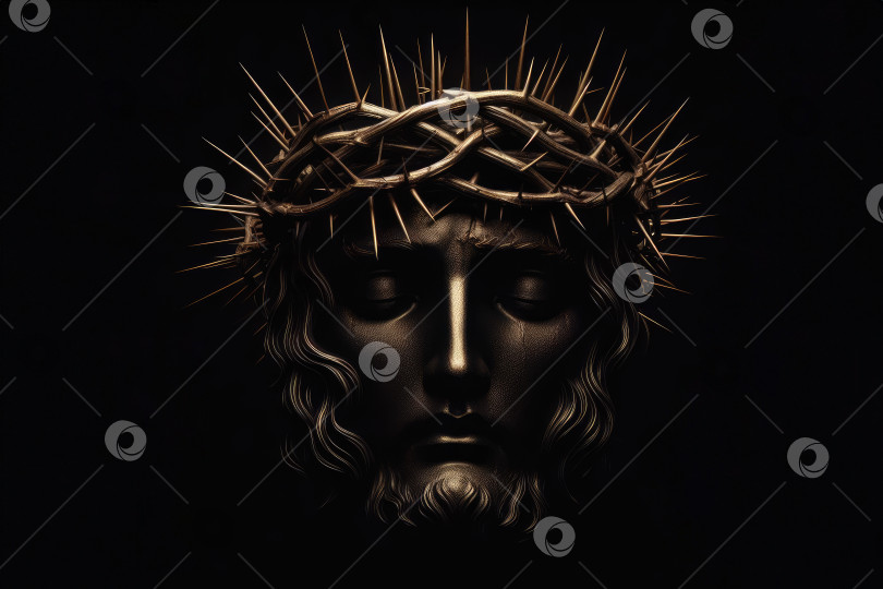 Скачать Иисус Христос с терновым венцом на голове, темный фон. фотосток Ozero