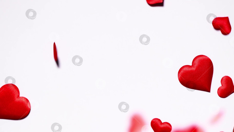 Скачать Красные сердечки, падающие на белом фоне. замедленная съемка фотосток Ozero