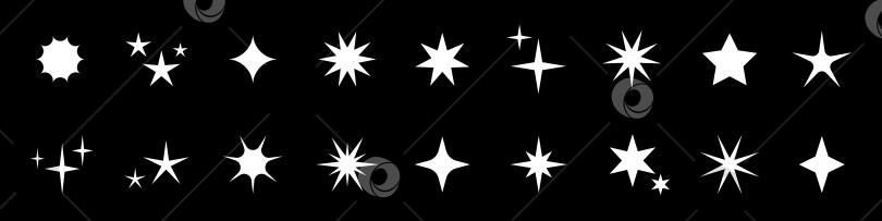 Скачать Векторный ретро-набор сверкающих значков на черном фоне. Коллекция звездных фигур. Абстрактные звездные знаки Y2k. Абстрактные символы холодного блеска. фотосток Ozero