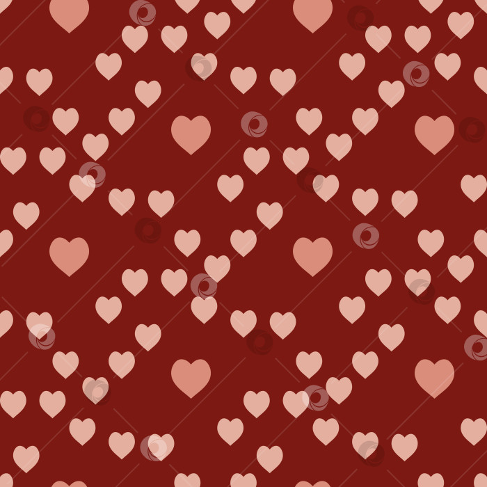 Скачать Бесшовный узор с романтическими розовыми сердечками на темно-красном фоне. Векторное изображение. фотосток Ozero