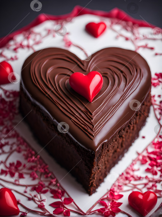 Скачать шоколадный торт в форме сердца с ягодами фотосток Ozero
