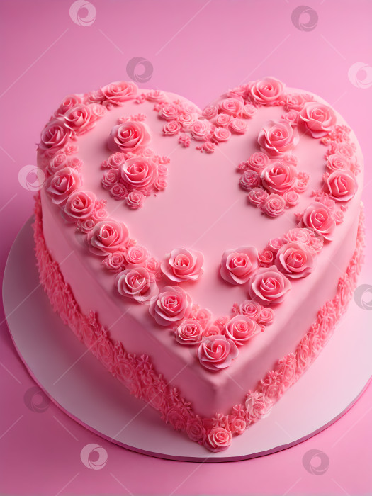 Скачать кремово-розовый торт в форме сердца с розами фотосток Ozero