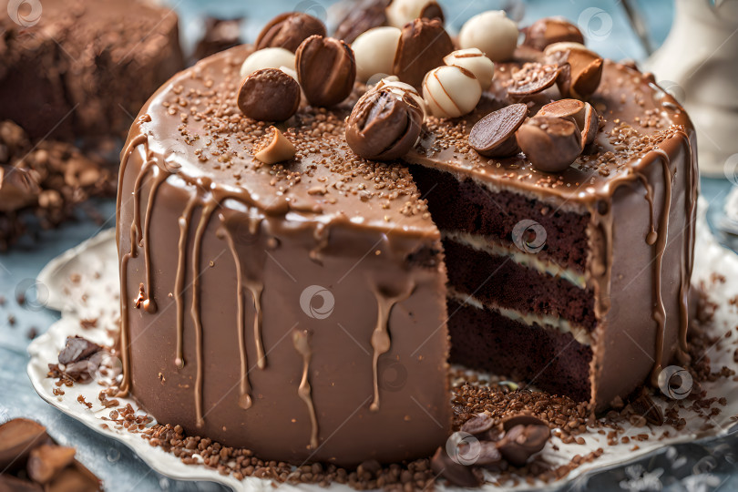 Скачать шоколадный торт с орехами крупным планом фотосток Ozero