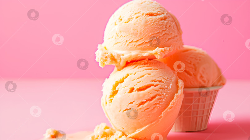 Скачать Освежающее цитрусовое мороженое в минималистичном оформлении в персиковых тонах. Шарики апельсинового мороженого в белой миске на розово-персиковом фоне, скопируйте пространство. Тающие шарики апельсинового мороженого фотосток Ozero