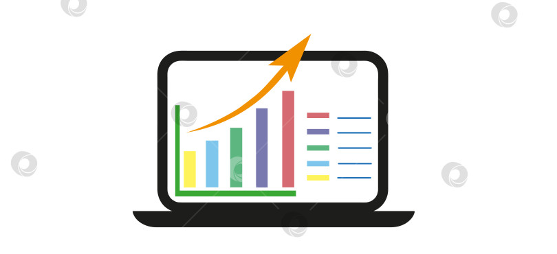 Скачать векторный черный ноутбук и значок разноцветной диаграммы на фоне экрана ноутбука фотосток Ozero