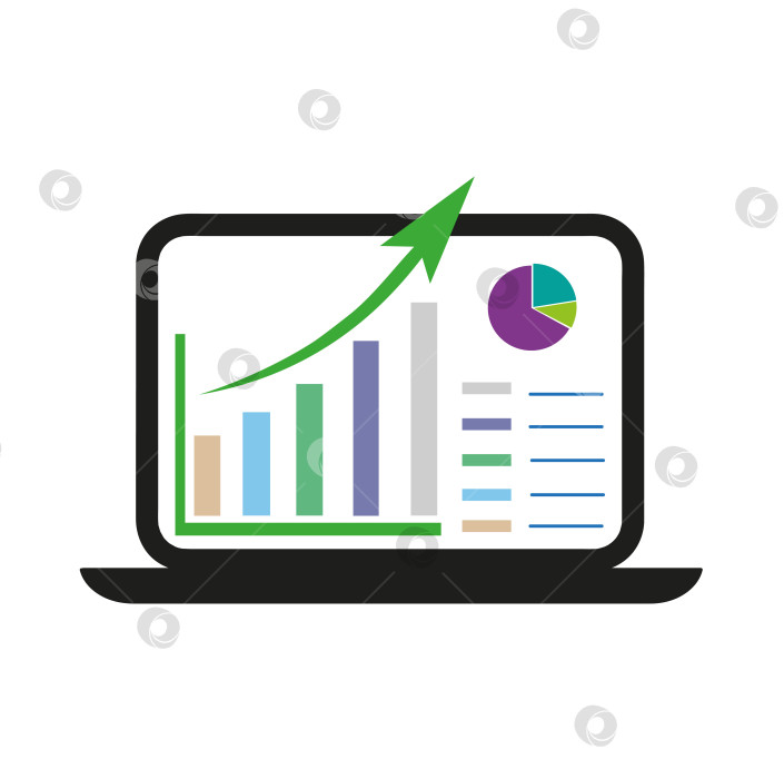 Скачать круговые и столбчатые диаграммы на экране ноутбука, плоская векторная иллюстрация фотосток Ozero