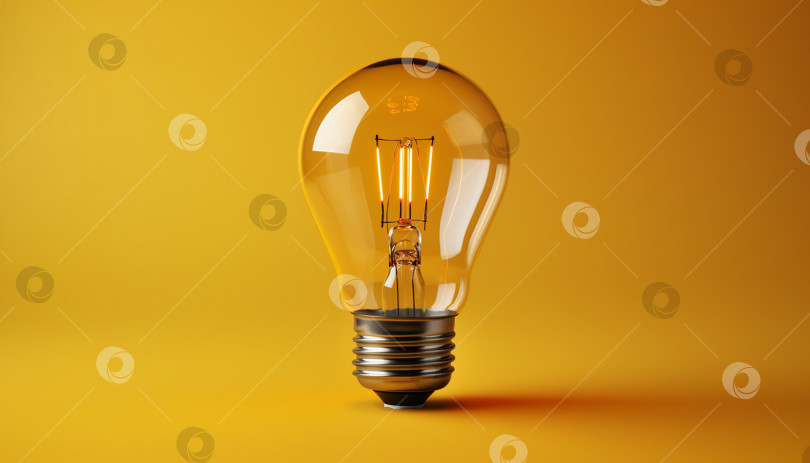 Скачать Крупный план лампы накаливания на желтом фоне. Концепция новой идеи фотосток Ozero