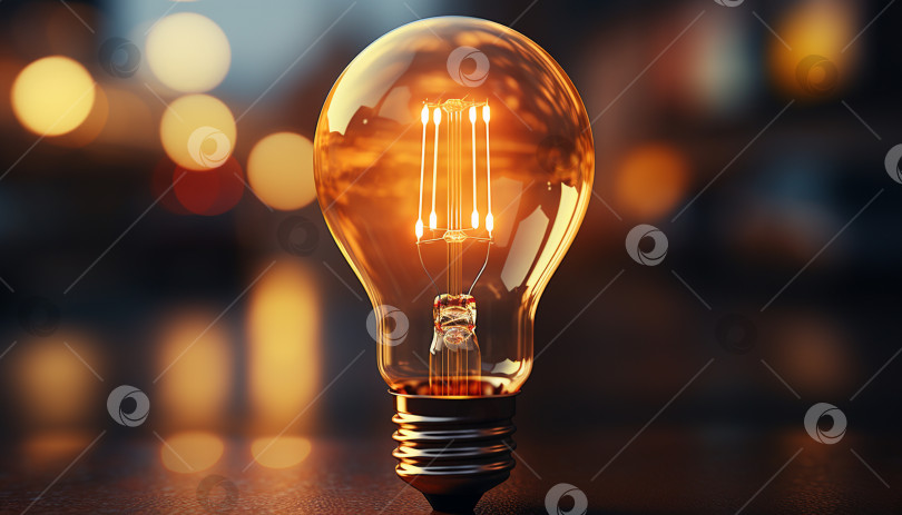 Скачать Лампа накаливания на темном фоне с эффектом боке крупным планом. Концепция новой идеи фотосток Ozero