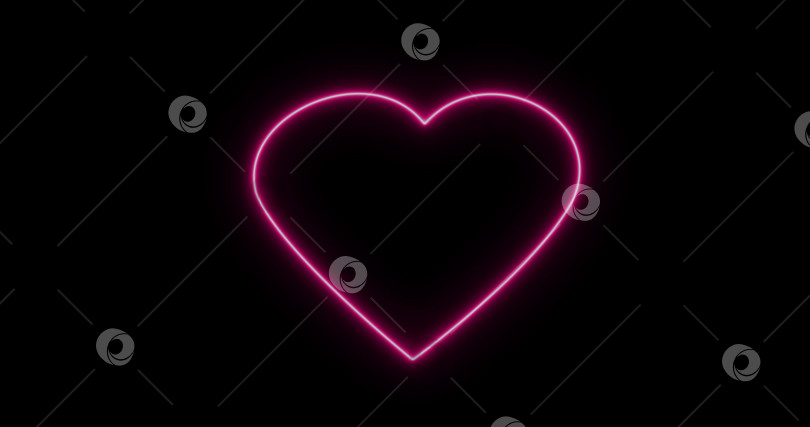 Скачать красно-розовое неоновое сердце на черном фоне. Абстрактная форма сердца, рамка в виде пламени. Постепенно появился неоновый контур сердца и постоянное горение. эффектный элемент дизайна. метраж фотосток Ozero