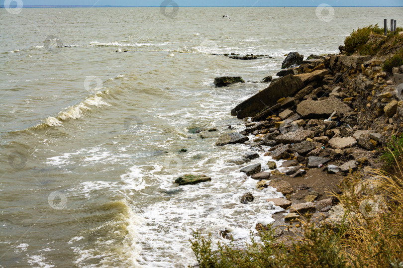 Скачать Морские камни различных размеров и фактур черного, серого и коричневого цветов на побережье Черного моря в Крыму. Отличная концепция для любого дизайна фотосток Ozero