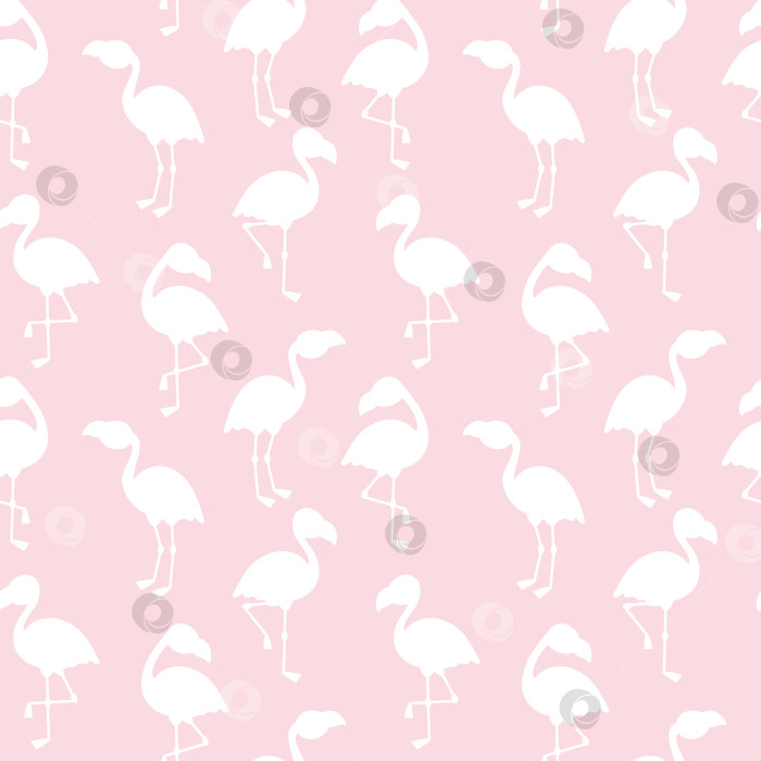 Скачать Бесшовный узор с силуэтом белого фламинго. Розовый фон для ткани, оберточной бумаги, принта, декора. фотосток Ozero