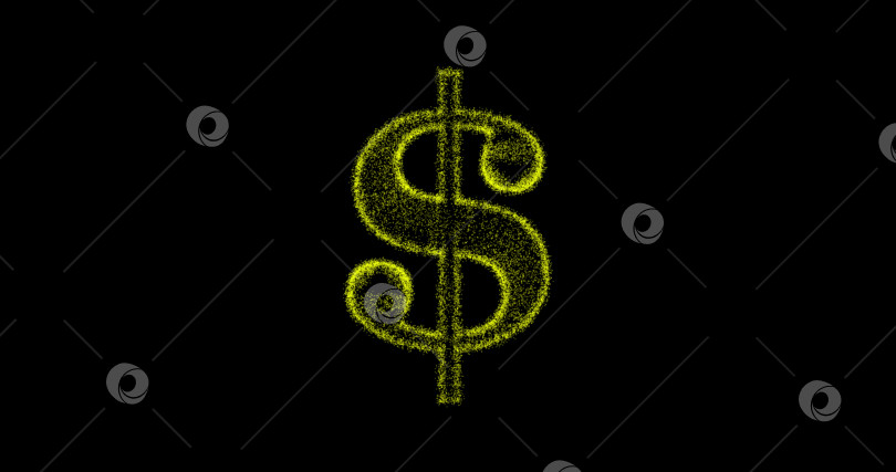Скачать метавселенная, метадвижение 3D-знака доллара, сделанного из частиц на черном фоне экрана, 3D-рендеринг, анимация из долларов США. фотосток Ozero