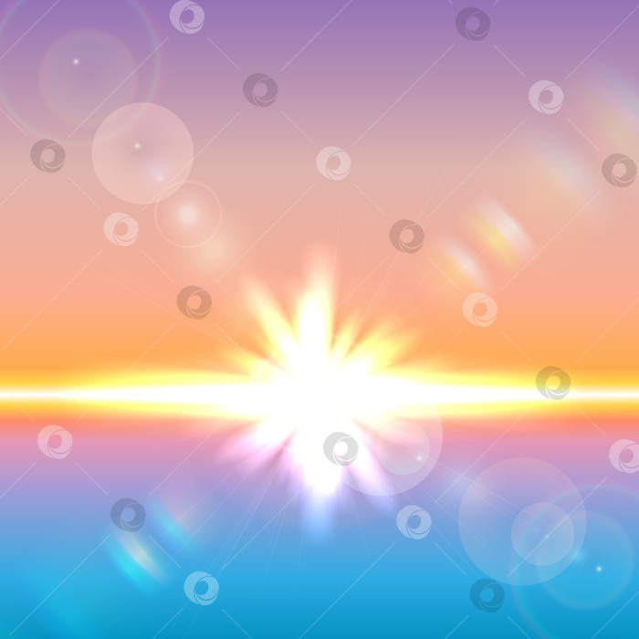 Скачать Векторное солнце над горизонтом со вспышками линз фотосток Ozero