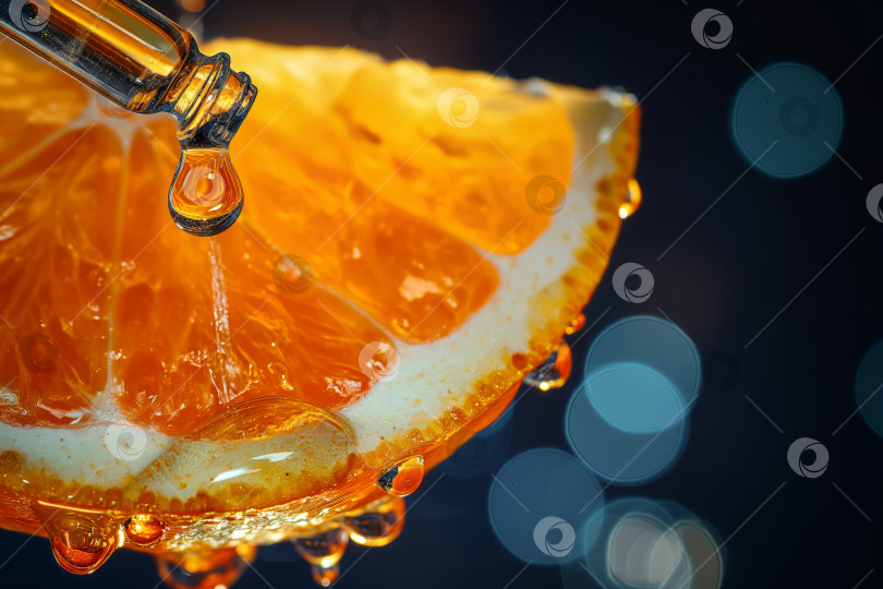 Скачать Концепция витамина С, прозрачная капля макро с долькой апельсина фотосток Ozero