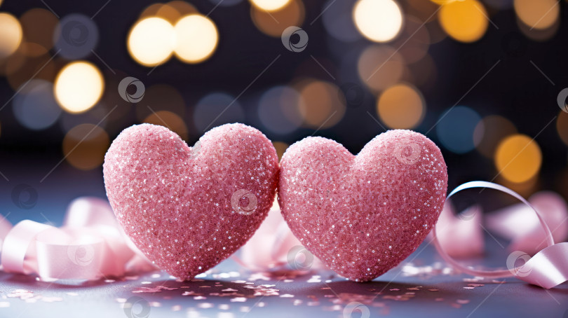 Скачать Два розовых сердечка как символ любви.Фон на день святого Валентина фотосток Ozero