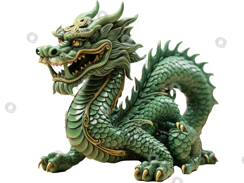 Скачать Зеленый дракон, китайская статуя зеленого дракона, изолированная на прозрачном фоне фотосток Ozero