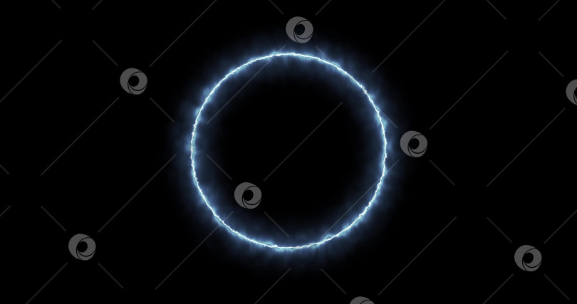 Скачать синее кольцо молнии, энергетический неон на черном фоне. 3d-изображение абстрактного энергетического круга с грозовыми разрядами. Постепенно появилось синее кольцо и постоянное свечение в круге фотосток Ozero