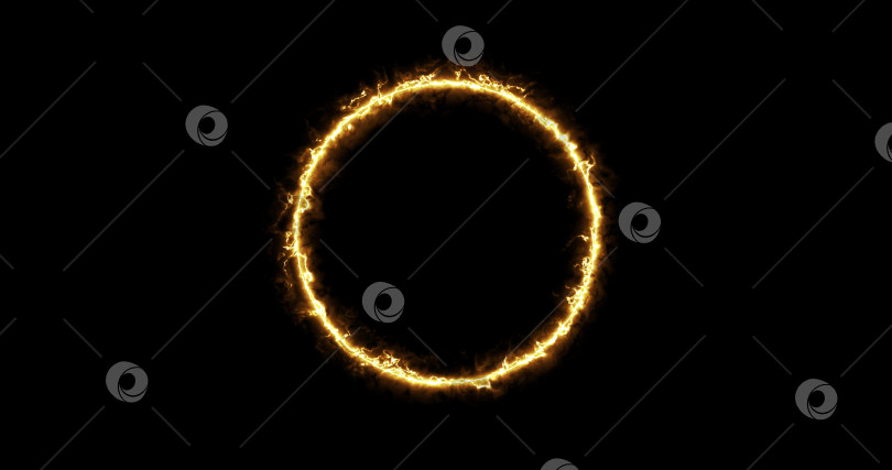 Скачать Огненно-желто-красное кольцо на черном фоне. Абстрактный круг солнечного пламени. 3d изображение Постепенно появилось горящее огненное кольцо и постоянное горение по кругу фотосток Ozero