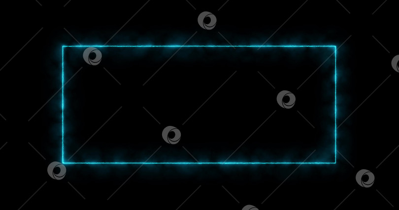 Скачать Прямоугольник, рамка из энергии, неон, дым. синий аквамариновый прямоугольник на черном фоне. 3d-изображение Постепенно появился неоновый квадрат энергии и постоянное мерцание в прямоугольнике. фотосток Ozero