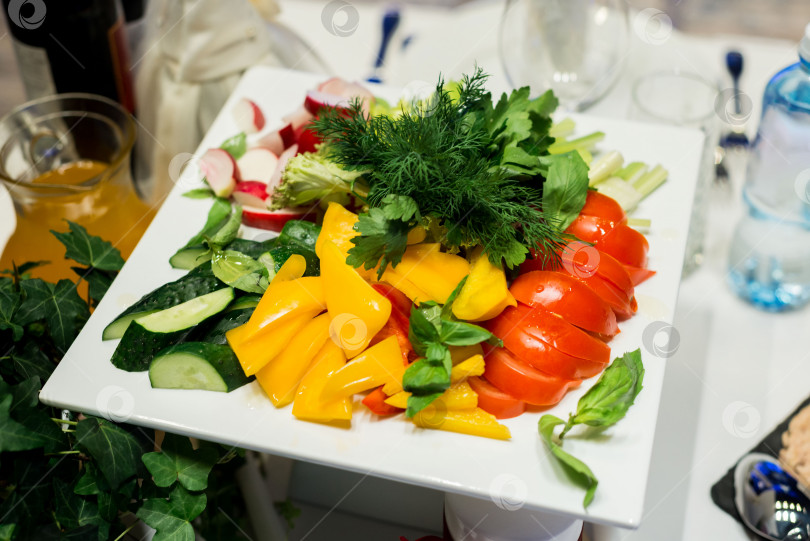 Скачать Блюдо из свежих овощей на праздничном мероприятии фотосток Ozero