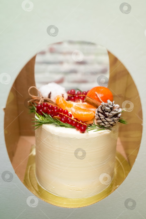 Скачать Праздничный торт с цитрусово-ягодным декором фотосток Ozero