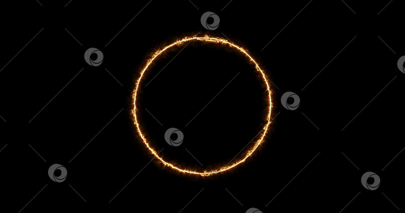 Скачать Огненно-желто-красное кольцо на черном фоне. Абстрактный круг солнечного пламени. 3d изображение Постепенно появилось горящее огненное кольцо и постоянное горение по кругу фотосток Ozero