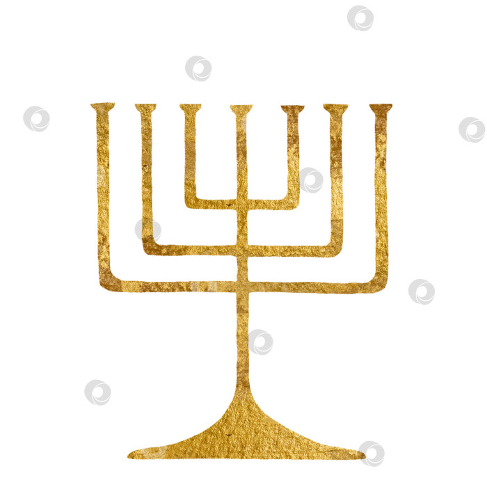 Скачать Акварельная золотая менора для Хануки, религиозная иллюстрация, выделенная на белом фоне фотосток Ozero