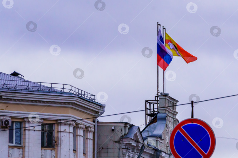 Скачать Флаг России и Воронежа на здании городской администрации. Воронеж фотосток Ozero