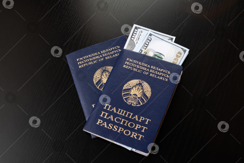 Скачать Белорусский паспорт и деньги в долларах на деревянном столе фотосток Ozero