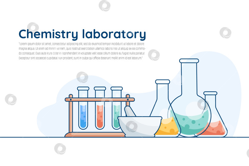Скачать Лабораторная посуда и оборудование для химических реакций и экспериментов. Современный плоский стиль. фотосток Ozero