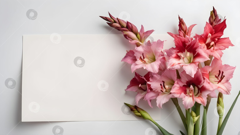 Скачать гладиолусы на белом фоне открытки с местом для текста. для поздравительных открыток фотосток Ozero