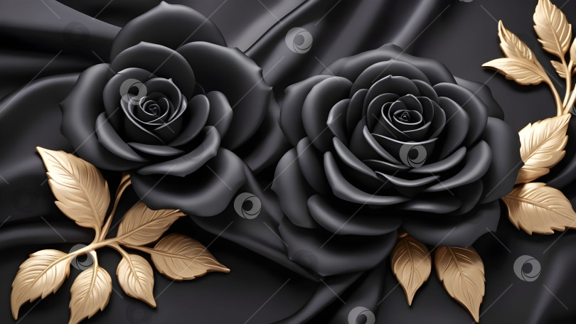 Скачать Красивые 3D фоновые украшения в виде черных роз и роскошного шелкового фонового принта фотосток Ozero