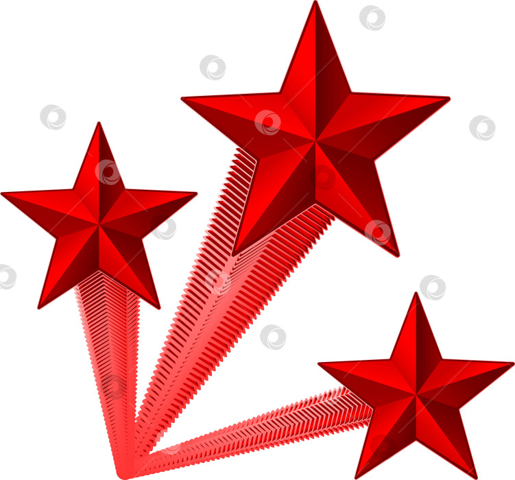 Скачать Три объемных красных пятиконечных звезды в виде салюта на белом фоне. фотосток Ozero