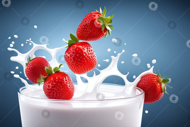 Скачать Клубника, брызгающая в молоко, художественное произведение фотосток Ozero