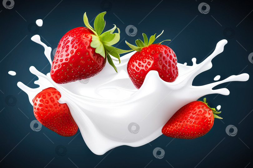 Скачать клубнику выливают в молочный коктейль за фоном, генеративный ИИ фотосток Ozero