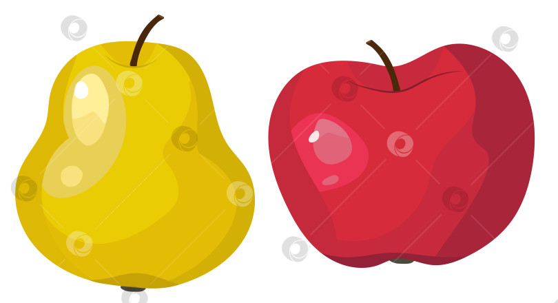 Скачать Целые фрукты груша и яблоко на белом фоне. Векторная иллюстрация фруктов в плоском стиле. Векторная графика фотосток Ozero