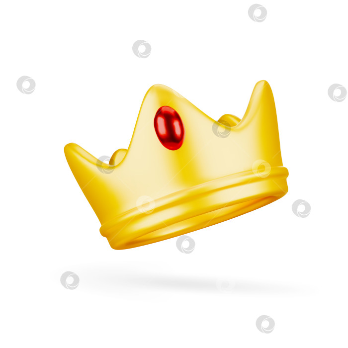 Скачать 3D Милая мультяшная Золотая королевская корона с драгоценным камнем, выделенная на белом фоне. Символ победы, Успеха, роскоши или Власти. Векторная иллюстрация 3D рендера. фотосток Ozero