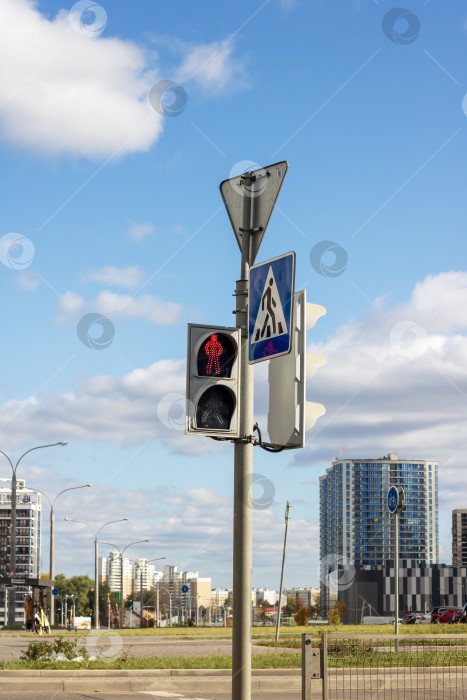 Скачать Пешеходный светофор на красный свет в городе фотосток Ozero