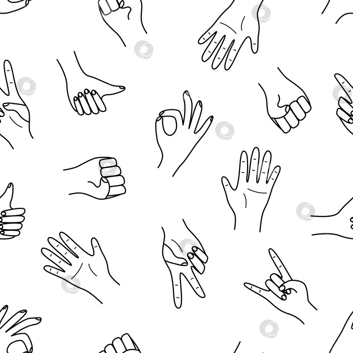 Скачать Бесшовный узор жестов рук, набор векторных иллюстраций из значков различных знаков руки. фотосток Ozero