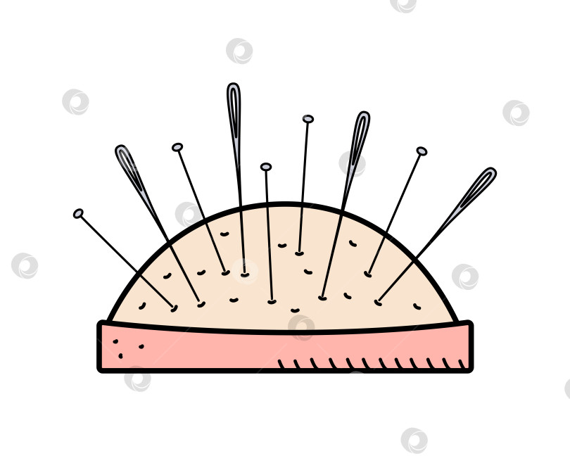 Скачать Игольница, набор игл для шитья и рукоделия, векторная иллюстрация каракулями. фотосток Ozero