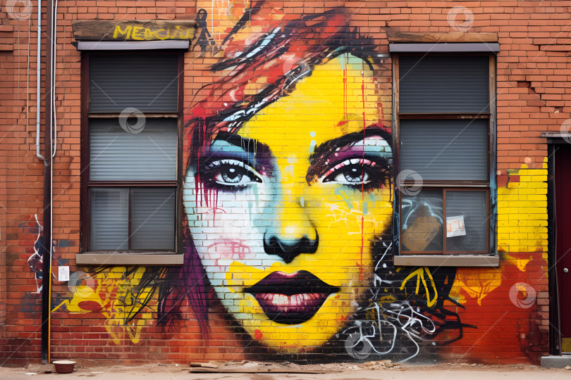 Скачать Городская атмосфера: текстуры граффити и красочное уличное искусство на потертых кирпичных стенах фотосток Ozero
