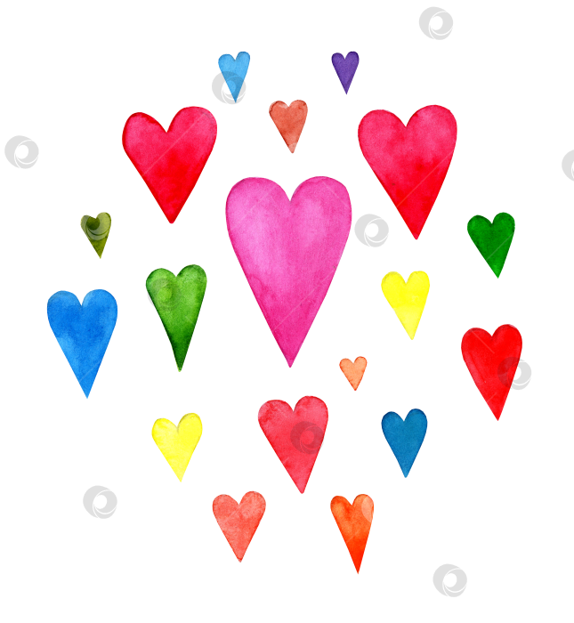 Скачать Набор разноцветных каракулей в виде сердечек фотосток Ozero