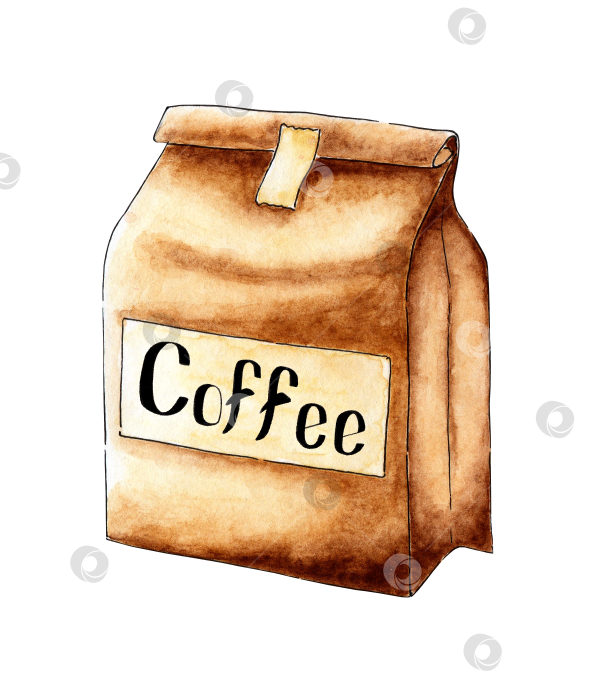 Скачать Крафт-пакет с кофейной акварелью фотосток Ozero