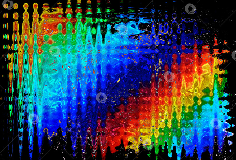 Скачать Абстрактная акварельная пульсирующая текстура. Радужные волнистые акварельные линии по диагонали на черном фоне. Иллюстрация. фотосток Ozero
